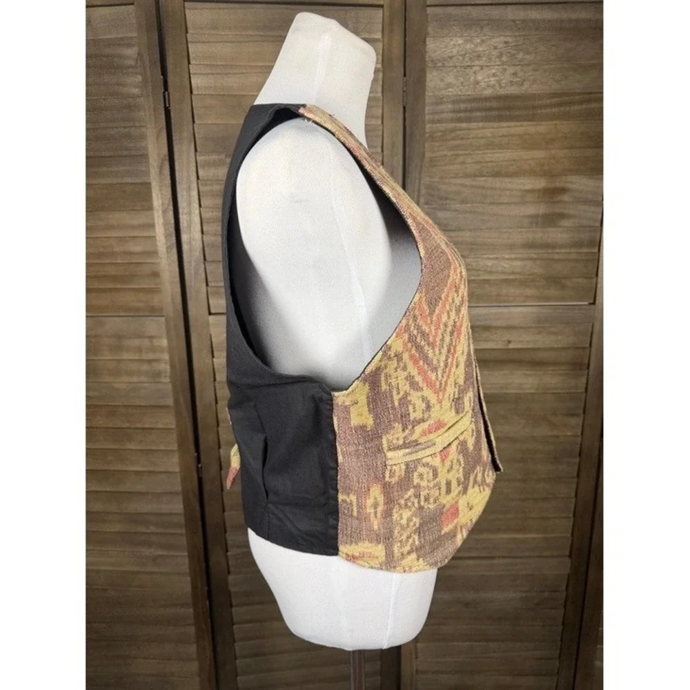 Hand Made Indonesia Woven Ikat Vest Brown Tan Red Boho Waistcoat‎ Mens Womens M